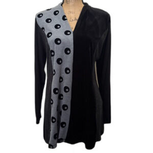 Alembika Mixed Media Long Sleeve Tunic Top Black Gray Polka Dot Size 2 (US 8–10)